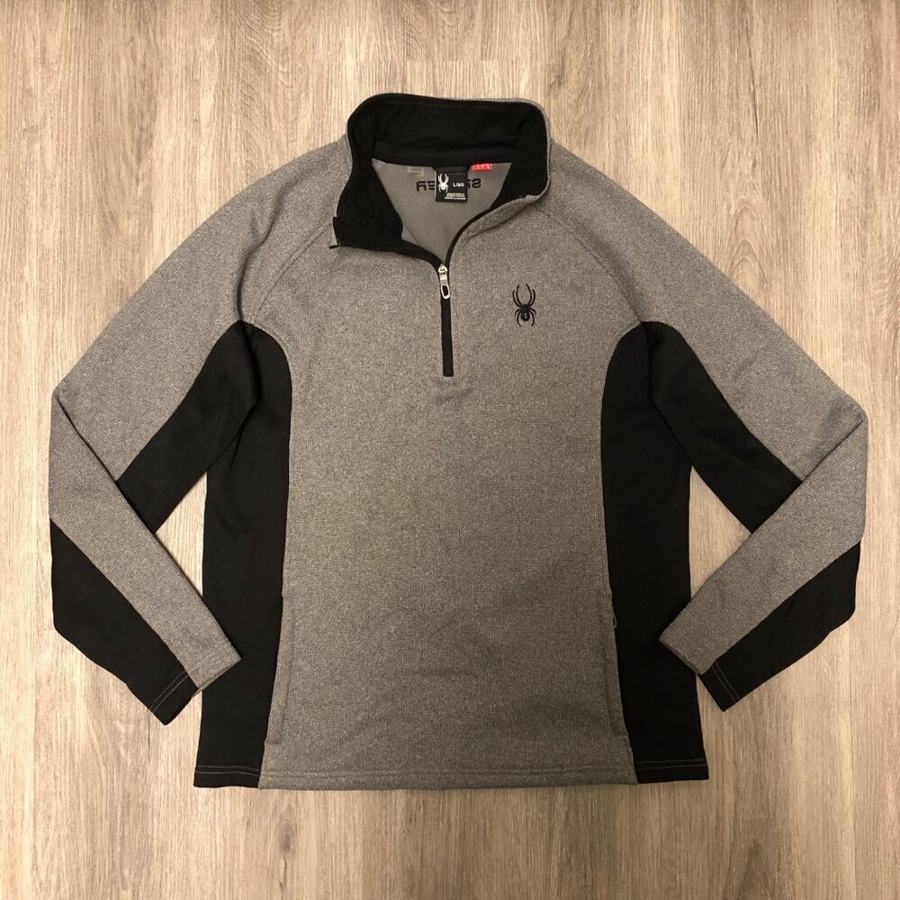 Spyder Waffle Knit 1/4 Zip Sweater Sweatshirt Men's Size Large Half Zip Gray